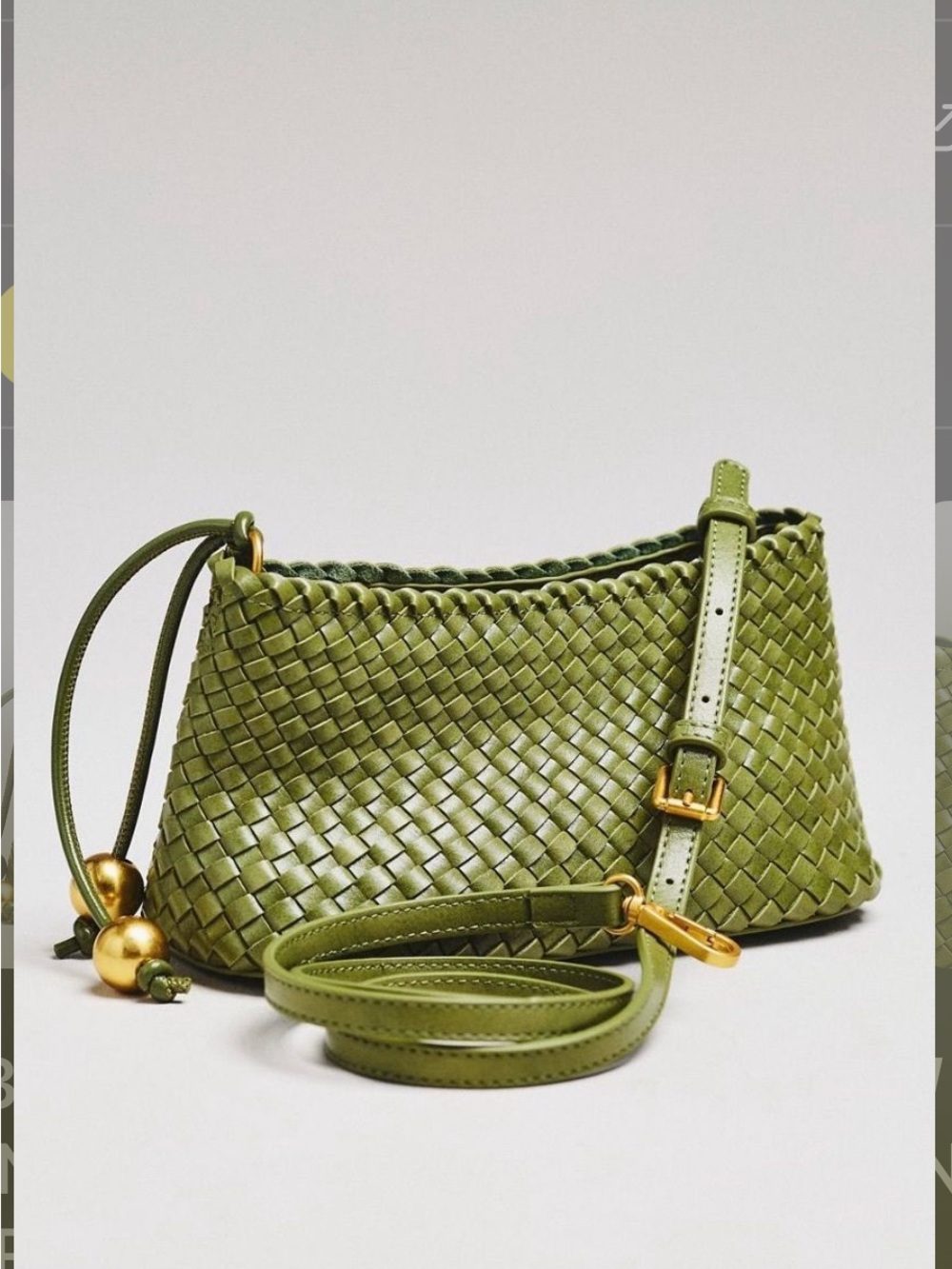 Anthropologie Olive Green Woven Crossbody Bag with Gold Accents